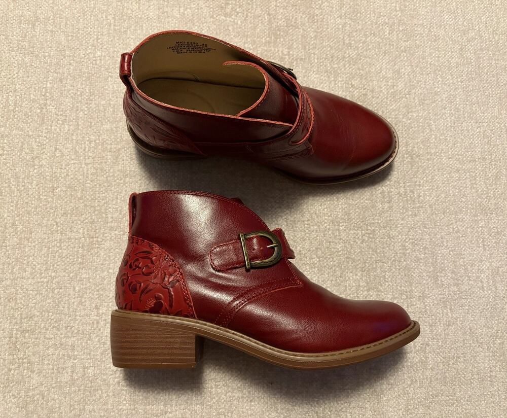 Alegria Women's Leather Ankle Boots Mikki Size 9.5-10 EU40 Red Embossed Heel